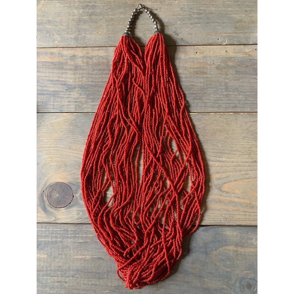 Antique hand beaded coral necklace